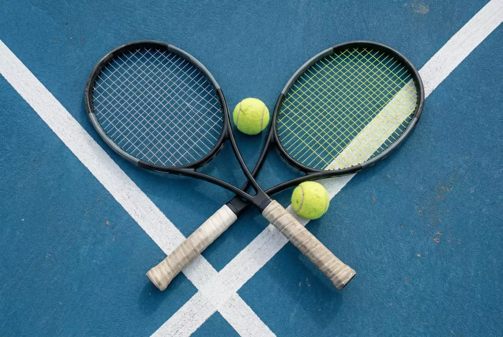 ATP vs WTA Wetten: Tennisschläger mit Bällen auf Hartplatz symbolisiert Unterschiede