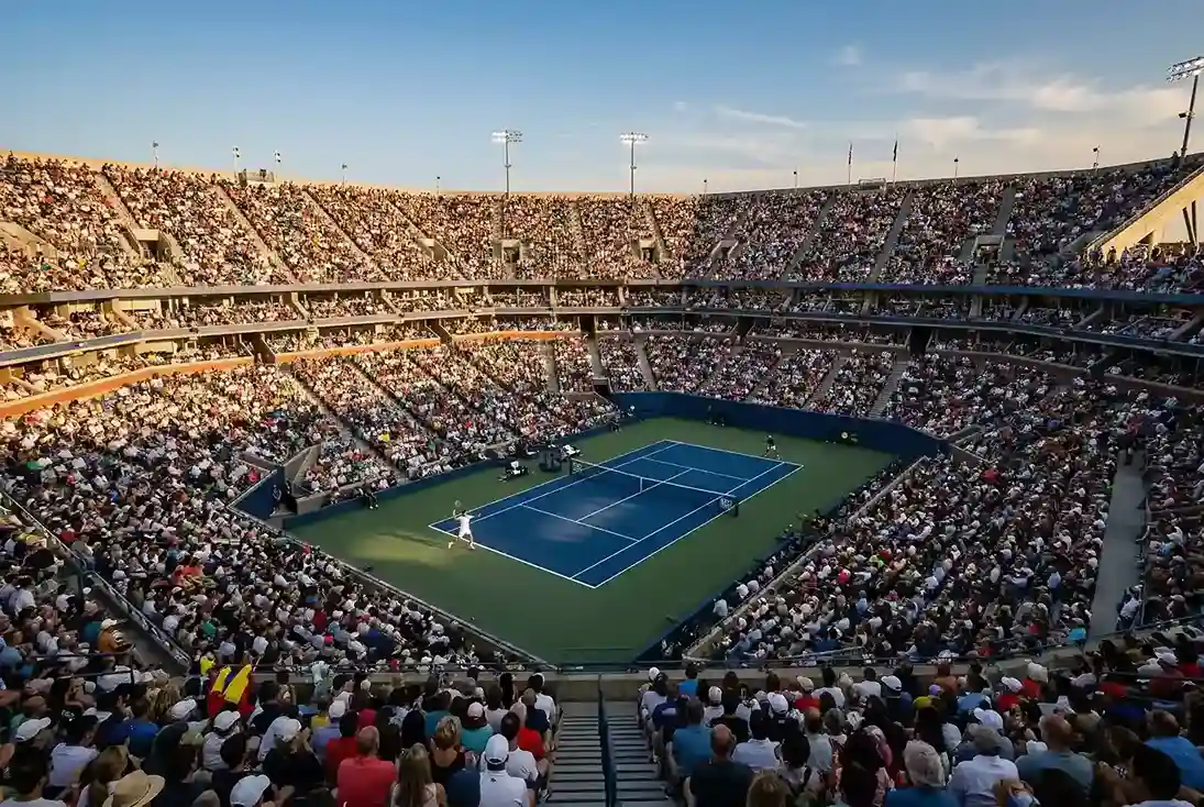 Grand Slam Tennis – gefüllte Zuschauertribünen bei einem Major-Turnier mit Blick auf den Center Court